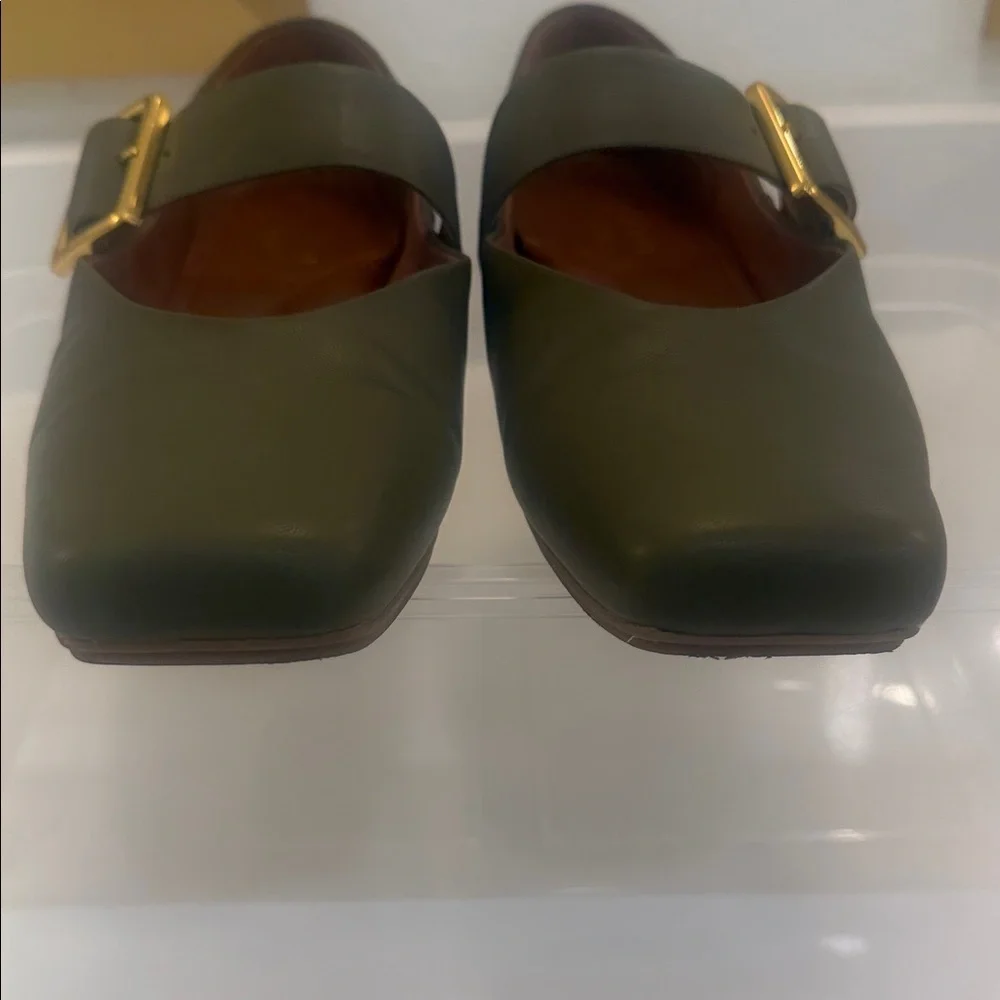 Franco Sarto Olive Green Flats with Gold Buckle - Picture 11 of 16